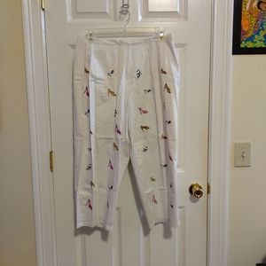 Edward Women's  White Cotton Embroidered Shoes Cropped Pants  Size 24